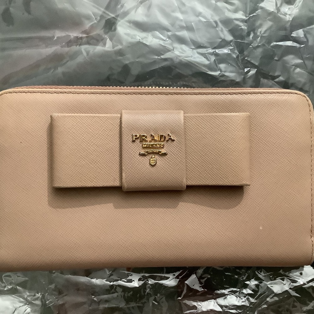 Prada Saffiano Leather Bow Long Zip Wallet